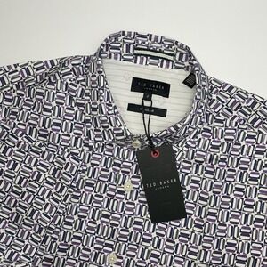 NEW Ted Baker London Shirt Mens 3 Small Geometric Print Button Down Short Sleeve